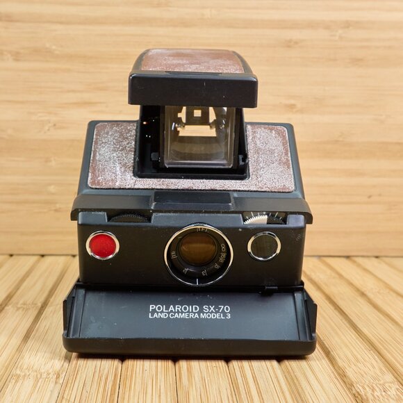 Vintage 70s Polaroid SX-70 Model 3 Land Camera, Black Body with Brown Leather - Picture 2 of 14